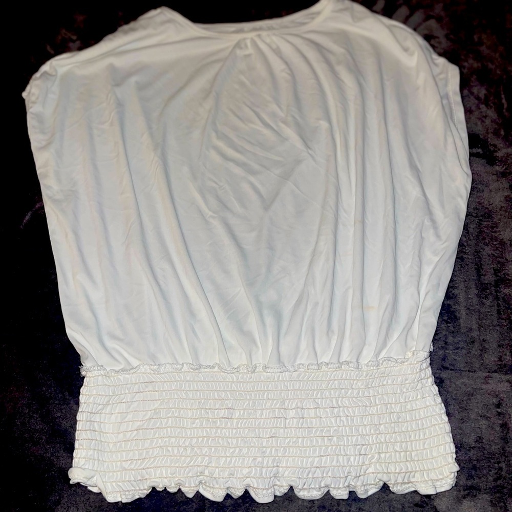 Uniti Stretch White Blouse in 2X with cinch waist